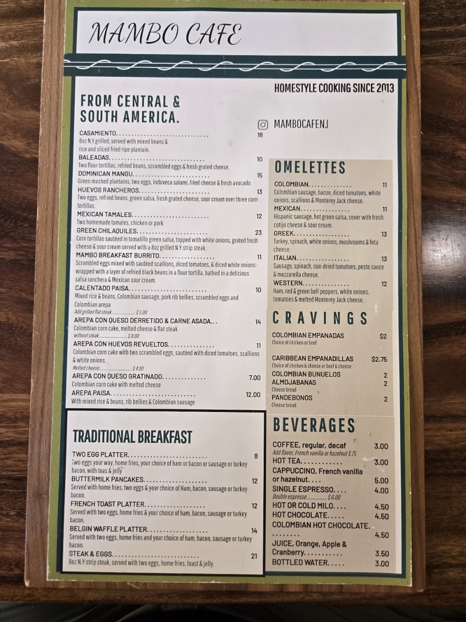 Menu page for breakfast, lunch, and dinner.